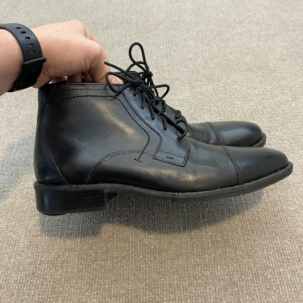 Johnston & Murphy Sheepskin Boots Mens Size 8.5M Black Leather Chukka Ankle